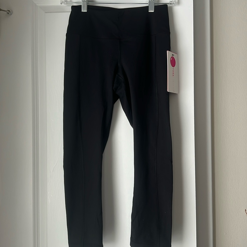 YOGALICIOUS WOMENS XS BLACK YOGA EXERCISE TRAINING PANTS LEGGINGS CAPRI  NEW NWT